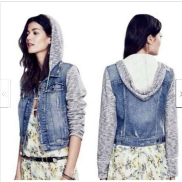Free People Jackets & Blazers - FREE PEOPLE DENIM DISTRESSED CROP HOODED JACKET